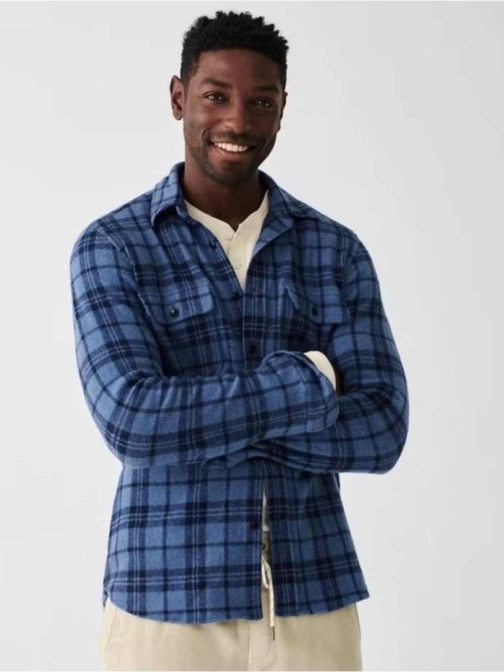 Faherty Legend Sweater Flannel Shirt - Exclusive in Deep Sea Plaid Sz XL Cotton